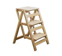 Silla Plegable Multifuncional para Biblioteca doméstica - Taburete/Escalera de Madera portátil con 3 peldaños (Amarillo)