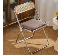 Silla plegable portátil de ratán con cojín acolchado, marco galvanizado, diseño de respaldo compacto, ideal para espacios pequeños, comedor, eventos, cocina, dormitorio, restaurante, color marrón