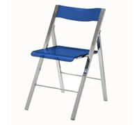 Silla plegable transparente moderna, asiento de plástico con marco cromado, elegante para sala de estar, dormitorio, cocina, uso al aire libre, azul, tamaño: 44 x 54 x 77 cm
