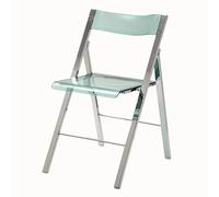 Silla plegable transparente para una vida moderna, asiento de plástico ligero con marco cromado para sala de estar, dormitorio, cocina y uso al aire libre, color verde (44 x 54 x 77 cm)