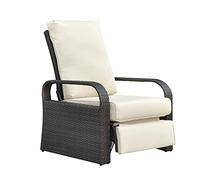 Silla reclinable de mimbre de resina para exteriores con cojines
