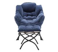 Silla reclinable ergonómica con reposapiés y reposabrazos, silla de lectura tapizada de franela con bolsillo lateral, diseño que ahorra espacio para habitaciones pequeñas, color azul marino