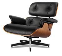 Silla reclinable giratoria de piel auténtica con reposacabezas ajustable y otomana, diseño clásico moderno, base resistente de madera de nogal, ideal para sala de estar, estudio, salón y oficina