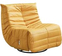 Silla reclinable giratoria moderna con respaldo ajustable y reposapiés, rotación de 360°, movimiento oscilante de 30°, sin brazos, para sala de estar, dormitorio, gris y amarillo