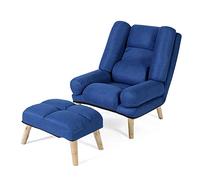 Silla reclinable moderna con reposabrazos ajustables para sala de estar, sillón ergonómico con reposapiés Lazy Susan y tapicería azul