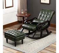 Silla reclinable moderna de piel verde oscuro con diseño ergonómico para dormitorio y sala de estar, sillón balancín individual tapizado en tela cómoda, 125 x 67 x 89 cm