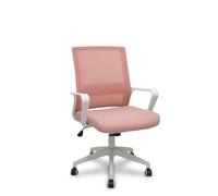 Silla Ergo535 blanca basculante respaldo malla rosa asiento tela rosa ruedas nailon