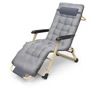 Silla reclinable plegable sin columnas, almohadilla de algodón, ajustable, reclinable, jardín, terraza, sol, puede soportar hasta 150 kg, gris + almohadilla de algodón gruesa