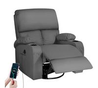 Silla reclinable Rocking Sillón de Masaje con Vibración y Calor, Puertos USB y Tipo C, Sillas de Piel Sintética Giratorias 360° Sala de Estar Dormitorio Habitación Infantil RV Gris Oscuro