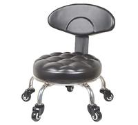 Silla rodante de baja altura con respaldo, taburete giratorio de 360° para garaje, tienda, hogar, oficina, asiento móvil con cojín de cuero, color negro