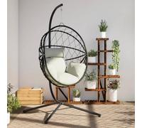 Silla Tipo Huevo Colgante, Estructura de Acero Resistente, Asientos Cómodos, Diseño de Columpio, Ratán Antracita y Soporte (Beige)