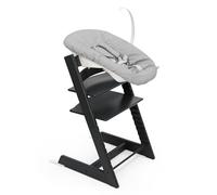 Silla Tripp Trapp de Stokke (Negro) con Newborn Set (Gris) - Para recién nacidos hasta 9 kilos - Acogedor, seguro y fácil de usar