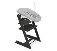 Silla Tripp Trapp de Stokke (Roble Negro) con Newborn Set (Gris) - Para recién nacidos hasta 9 kilos - Acogedor, seguro y fácil de usar