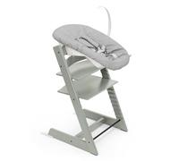Silla Tripp Trapp de Stokke (Verde Glaciar) con Newborn Set (Gris) - Para recién nacidos hasta 9 kilos - Acogedor, seguro y fácil de usar