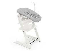 Silla Tripp Trapp Stokke (blanco) con Newborn Set (Gris) - Utilizar desde el nacimiento y hasta 9 kg - Cómodo, seguro y fácil de usar