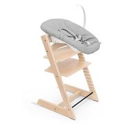 Silla Tripp Trapp Stokke (Natural) con Newborn Set (Gris) - Utilizar desde el nacimiento y hasta 9 kg - Cómodo, seguro y fácil de usar