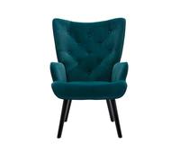 Silla vintage con respaldo de alas con patas de madera maciza, cómodo sillón de escritorio para sala de estar, dormitorio, rincón de lectura, sala de espera, elegante diseño azul