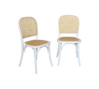 Silla vintage de madera y ratán, set de 2 blanco - 48x44.5x89.5 cm