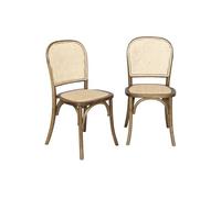 Silla vintage de madera y ratán, set de 2 marrón viejo - 48x44.5x89.5 cm