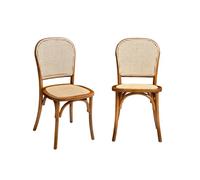 Silla vintage de madera y ratán, set de 2 nogal - 44.5x48x89.5 cm