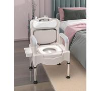 Silla WC con tapa, Inodoro de cabecera, Silla cómoda, Comodes sobre el inodoro, Orinal para adultos para personas mayores, Inodoros portátiles para uso doméstico, Altura ajustable, Hasta 350 libras(B)
