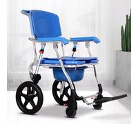 Silla WC Personas Mayores Con Ruedas Plegable, Silla Para Ducha Para Personas Mayores Con Pedales Y Respaldo Ergonómico, Silla De Ruedas Para Baño, Carga Máxima 120 Kg (Big Blue)