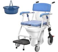 Silla WC Personas Mayores Con Ruedas Plegable, Silla Para Ducha Para Personas Mayores Silla Con Inodoro Incorporado Para Baño, Mejor Regalo Para Discapacitados, Carga Máxima 150KG