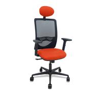 Silla Zulema sincro malla negra asiento bali naranja oscuro brazos 2D ruedas 65mm cabecero