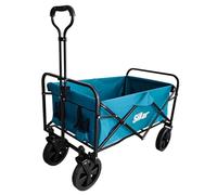 Sillar Carrito de Mano Plegable, Compacto con asa, 4 Ruedas de PVC, Capacidad de Carga hasta 80 kg, para Exterior, jardín, 100L, 2 Bolsillos Delanteros adicionales para Bebidas, Color Azul
