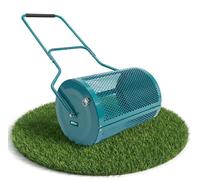 Sillar Esparcidor de Compost 75 L, Esparcidor de Abono Metálico para Jardín y Césped con Rodillo de Malla 40 x 60 cm, para Turba, Abono Orgánico y Arena con Mango