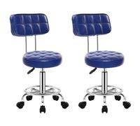 Sillas Altas de Cocina Moderna, Taburetes De Bar Con Ruedas, Sillas De Barra Giratorias, Taburete De Elevación Ajustable, Taburete Giratorio, Respaldo De Cuero Suave, 2 Uds. Taburetes de Mostrador(Blu