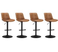 Sillas Altas Giratorias Regulables en Altura, Acolchado PU, Sillas de Cocina con Respaldo y Reposapiés, Comedor, Mostrador, Acero, Marrón Caramelo