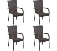 Sillas apilables de exterior 4 piezas Resina mimbre Marrón