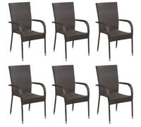 Sillas apilables exterior 6 uds Resina mimbre Marrón