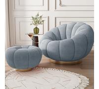 Sillas de acento giratorias silla redonda de ocio con otomana cómoda barril giratorio de 360 grados silla redonda club tina sofá silla para dormitorio sala de lectura (color: azul A + pedales)