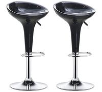 Sillas de Bar Taburetes Altos giratorios Ajustables Bistro Moderno Ocio Recepción Taburetes de Bar Asiento de Resina Chasis de reposapiés de Metal, 2 Piezas r:Negro