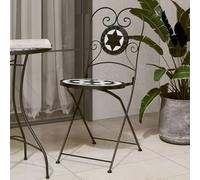 Sillas de Bistro Plegables, Juego de 2 Sillas de Exterior con Estructura de Hierro y Asiento de Cerámica, Diseño Mosaico, Resistentes a la Intemperie, Color Blanco y Negro, 38 x 45.5 x 89.5 cm