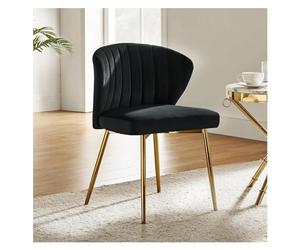 sillas de Comedor Acolchadas Silla de Comedor Terciopelo, Silla tocador pequeña y Moderna con Respaldo, Patas Metal, Elegante Decorativa sin Brazos for Sala Estar(Negro)