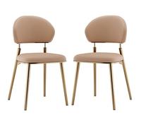 Sillas de comedor de cuero, sillas laterales tapizadas con respaldo curvado y patas de metal para cocina y sala de estar