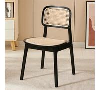 Sillas de Comedor de ratán sin Brazos, sillas Laterales Retro con Patas de Madera, Asiento y Respaldo de ratán, Silla de Ocio para Comedor con balcón (Negro Negro)