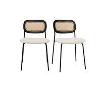 Sillas de diseño de tela de lana rizada blanco, metal negro y mimbre entrelazado (juego de 2) MIRANDA