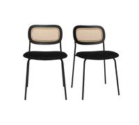 Sillas de diseño de terciopelo negro, metal negro y caña de ratán (juego de 2) MIRANDA