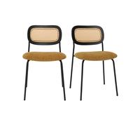 Sillas de diseño de terciopelo texturizado bronce, metal negro y mimbre (juego de 2) MIRANDA