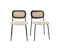 Sillas de diseño en tela efecto terciopelo texturizado beige, metal negro y rejilla de ratán (juego de 2) MIRANDA