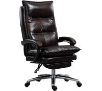 Sillas de escritorio Silla Ejecutiva Giratoria de Oficina Silla ergonómica para ordenador para oficina en casa, Silla operativa giratoria de cuero genuino con reposapiés retráctil Altura Ajustable(Cof