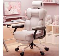 Sillas de Escritorio Sillas de Oficina de Cuero Ejecutivo, sillas de Oficina Altas con pies, sillas de Oficina informáticas ergonómicas, sillas de Oficina inclinadas Altura Ajustable(White 1)