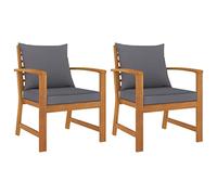 Sillas de Jardín, 2 Piezas con Cojines, Madera Maciza de Acacia, Diseño Rústico Resistentes y Cómodas, Sillones de Jardín, Sillón Exterior, para Terraza, Balcón o Patio,Gris Oscuro, 60.5x60.5x81 cm