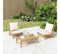 Sillas de jardín 2 uds bambú con cojines blanco crema