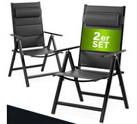 CASARIA® Sillas de Jardín Exterior Plegables Set de 2 Acolchadas Respaldo Alto Reclinable 8 Posiciones Carga 120Kg Aluminio Resistente Intemperie Estables Terraza Camping