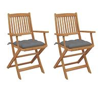 Sillas de Jardín Plegables, 2 Piezas con Cojines, Madera Maciza de Acacia, Estructura Robust y Compacta, Sillones Plegables y Sillas Terraza Exterior, para Jardín o Terraza,Gris, 54 x 57 x 91 cm